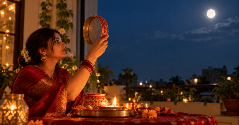 Woman performing Karva Chauth 2026