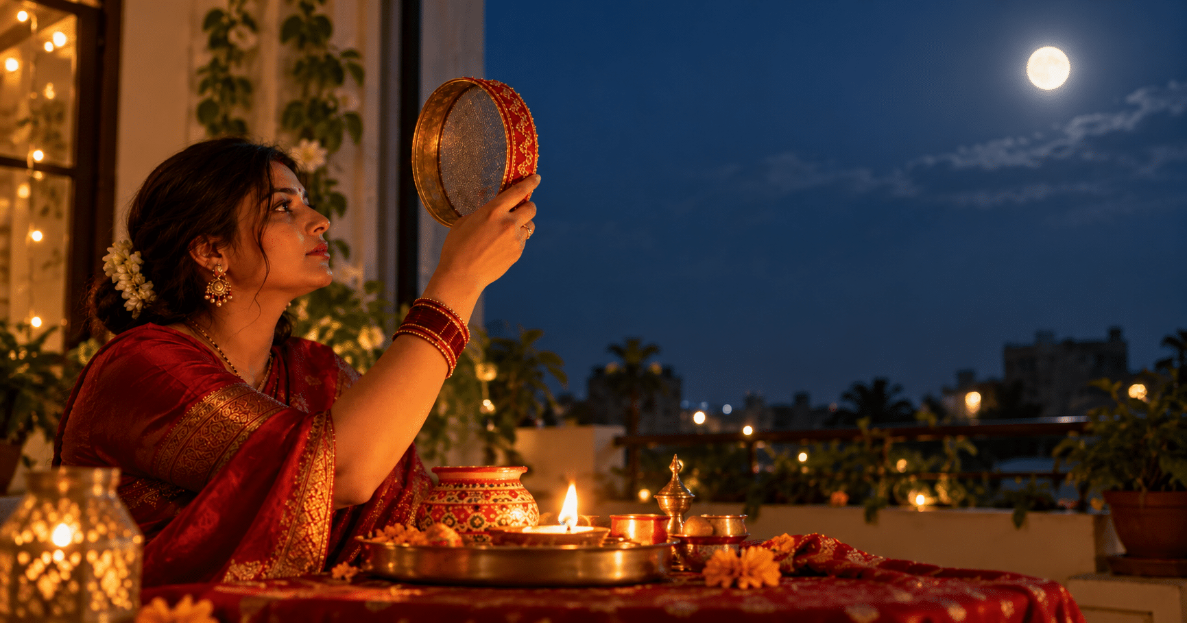 Woman performing Karva Chauth 2026
